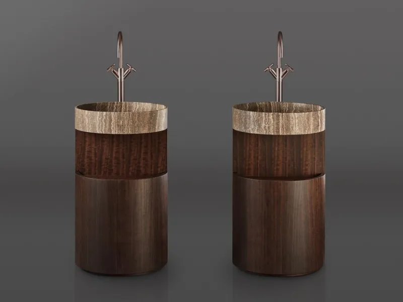 Lavabo rotondo in marmo e legno Hug di Kreoo