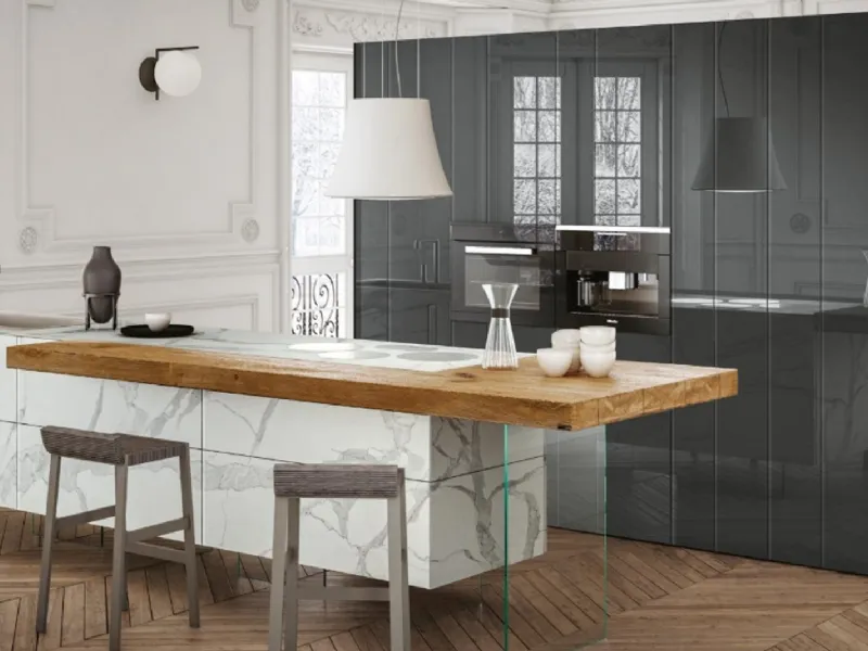 Cucina con isola 36E8 MARBLE XGLASS By Lago