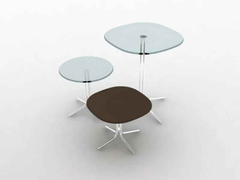 Tre tavolini Genius in vetro trasparente con diverse finiture
