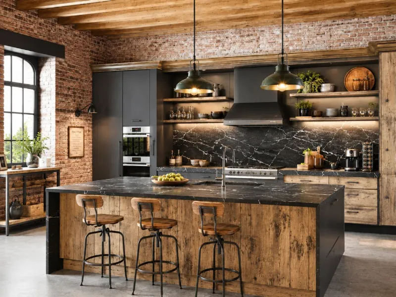 Cucina industriale: materiali grezzi per un'atmosfera autentica