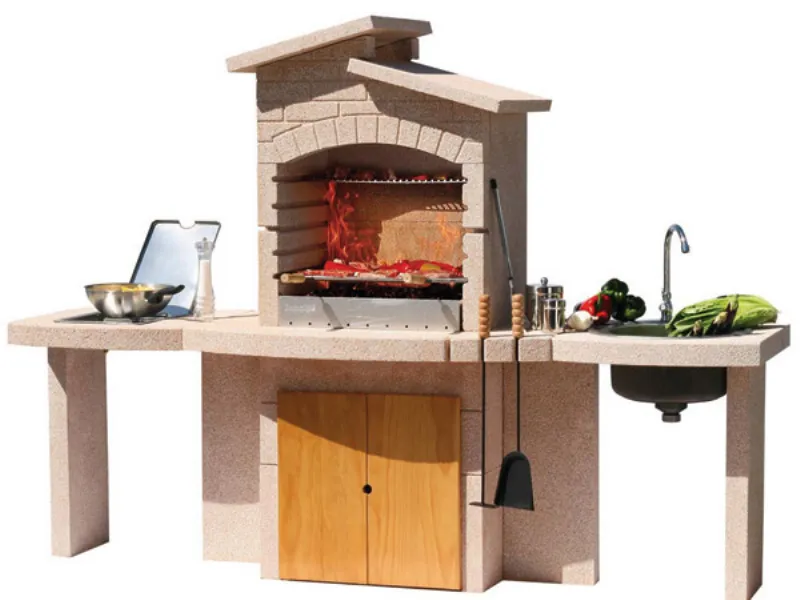barbecue con piano d'appoggio e lavabo