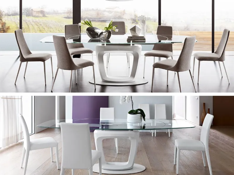 Due ambientazioni del tavolo Orbital di Calligaris, design Pininfarina