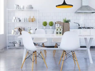 Il tavolo rettangolare arreda la cucina in stile nordico