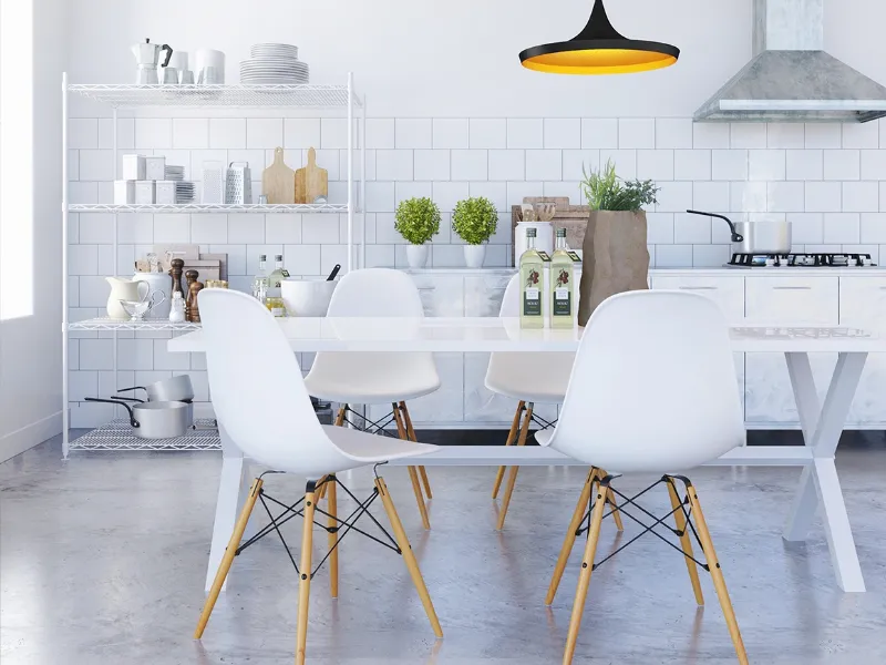 Il tavolo rettangolare arreda la cucina in stile nordico