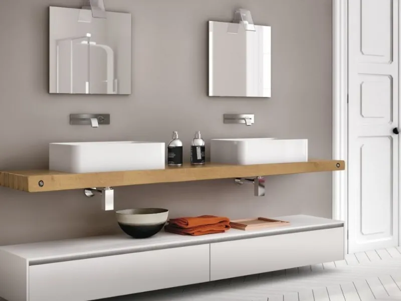 Piano lavabo in legno di rovere – Composizione Change 215 by Gruppo Geromin
