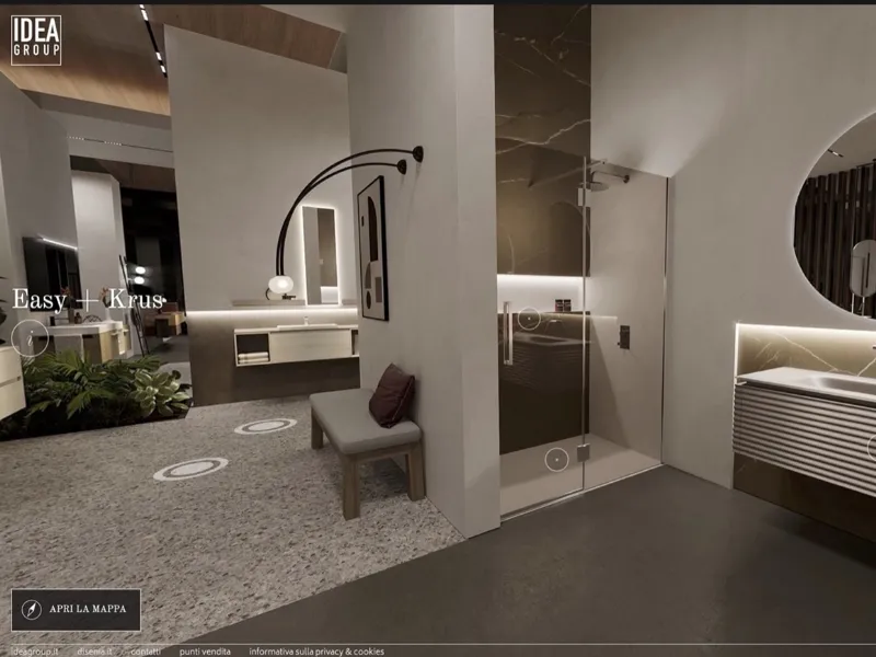 Ecco come si presenta lo spazio espositivo multimediale per arredare il bagno con Ideagroup