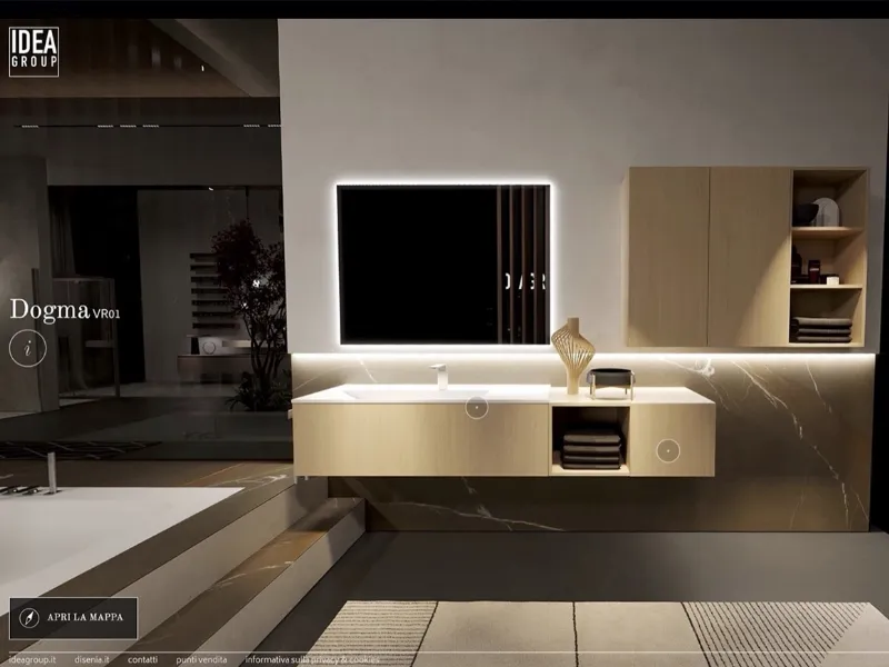 Una delle stanze del Virtual Showroom di Ideagroup arredate con le ultime collezioni d'arredo bagno